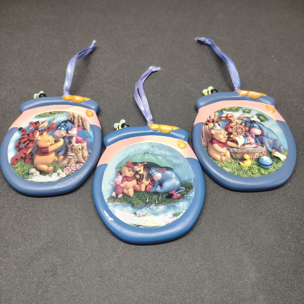 Disney Ornaments Winnie the Pooh Hunny Pot Set of 3 Bradford Exchange